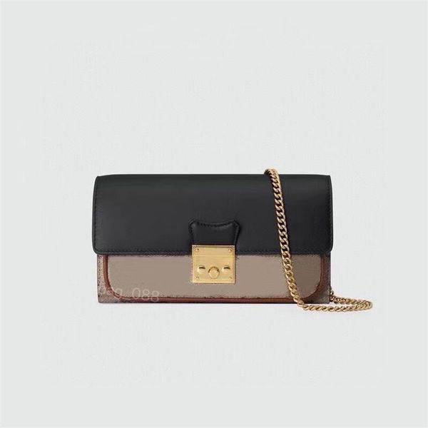 

classic international women fashion padlock long chain wallet letter-printed cowhide cross-body bag clash color stitching individu230b, Red;black