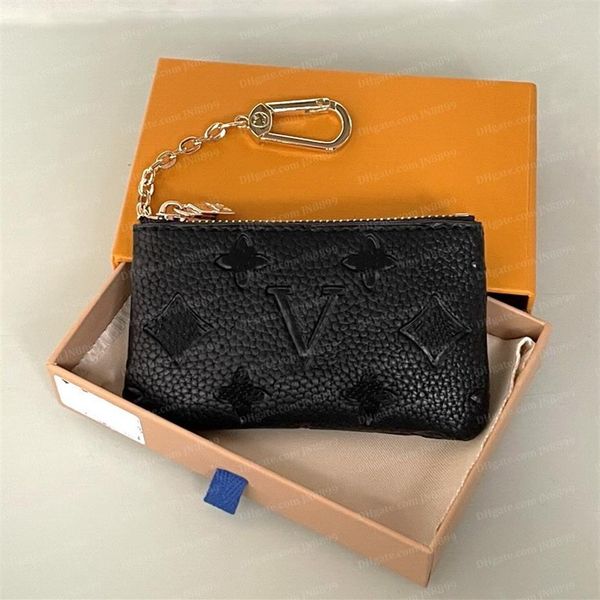 

designer portable coin purses embossing black flowers wallet classic man women key pouch chain bag luxury coin purse mini wallets 222t, Red;black