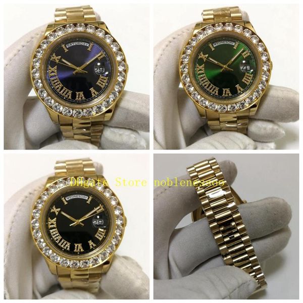 

3 style mens yellow gold daydate watch president 43mm men big diamond bezel roman dial asia 2813 automatic men's watches wris265p, Slivery;brown