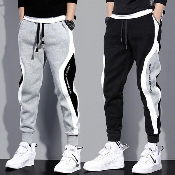 

pants men's plus size wide loose ninepoint sports pants korean version of the new casual sports student sports tiefoot men's pants, Black