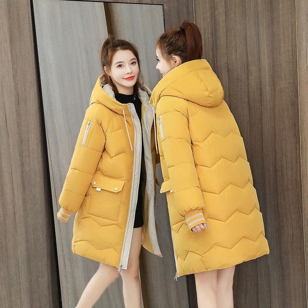 

leather jacket clothing down winter puffer woman korean style long elegant women's hooded parka coats clothes coat new female jackets, Black