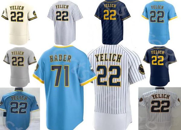 

2022 22 christian yelich city connect jersey tyrone taylor lorenzo cain josh hader brent suter willy adames kolten wong rowdy tellez custom, Blue;black
