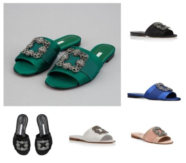 

summer luxury women martamod sandals shoes slip on satin slide flat jewel square crystal buckle lady slippers shoe comfort black w7899236