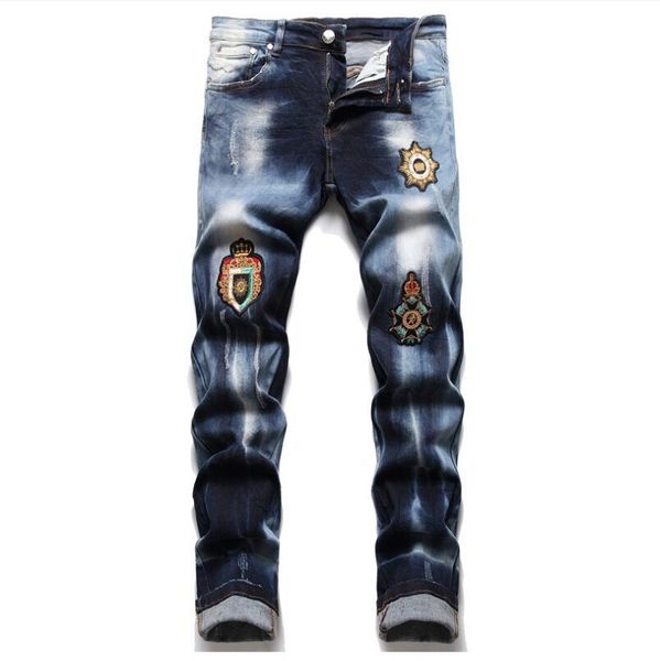 

men's jeans mens jeans distressed ripped biker slim straight cotton for mens print fashion mans skinny trousers pants apparel gz31tq60, Blue