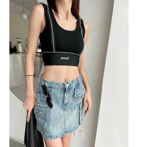 

23ss womens designer clothing vest camis tank womens tanks camis shoulder zipper ribbon splicing knitted suspender vest womens clothes a1, White