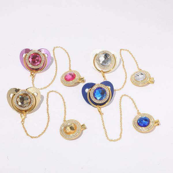

pacifier holders clips# infant rhinestones golden baby with clips silicone nipple bling diamond born dummy soother 230421