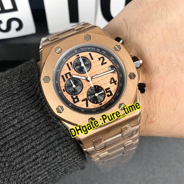 

new royal 26470or oo 1000or 01 gold texture dial black subdial miyota quartz chronograph mens watch rose gold case band watches pu2313, Slivery;brown