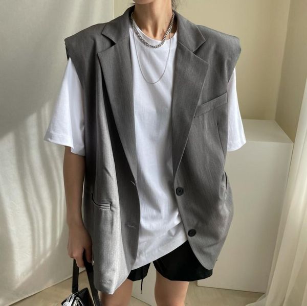 

vests hzirip retro solid femme office lady 2021 korean vintage stylish chic sleeveless loose all match vest casual coats, Black;white