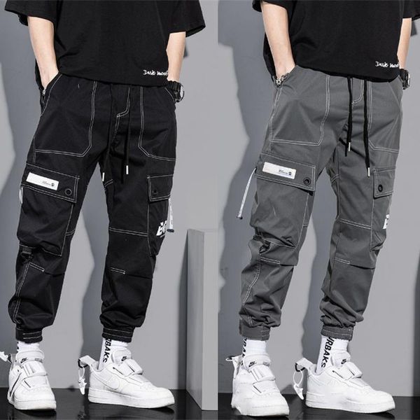 

pants vintage men's cargo pants hip hop streetwear loose jogging harem pants male elastic waist trousers new pantalons pour hommes, Black