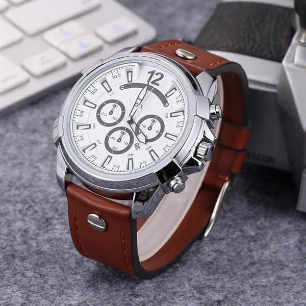 

brand watches men big dial style leather strap quartz wrist watch dz012290, Slivery;brown