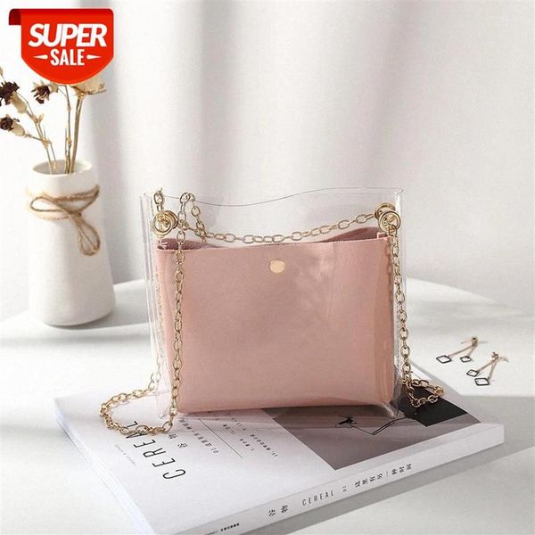 

2021 design luxury handbag women transparent bucket bag clear pvc jelly small shoulder bag female chain crossbody messenger bags #318w