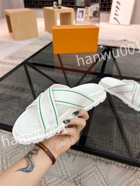 

new leather slide slippers designer flat mens summer sandals fashion luxury leisure resort beach, Black