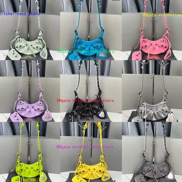

le cagole series half moon dumpling bag willow stud motorcycle bag fine-grained crocodile pattern leather with heart-shaped makeup mirror on