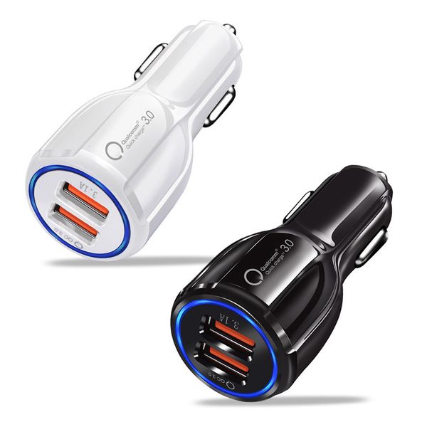 

fast quick car charger qc3.0 dual 2 usb port 3.1a car charger for iphone x xr xs 11 12 13 pro max samsung lg android phone pc gps