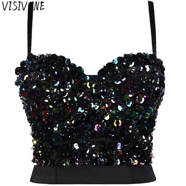 

t-shirt visivane punk sequin tank women short corset stage party shaper ladies crop blusas camis bras shirt woman clothes, White