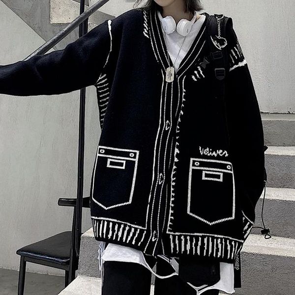 

sweaters deeptown techwear gothic streetwear printed balck oversize sweater cardigan women harajuku punk jumper female mall goth, White;black