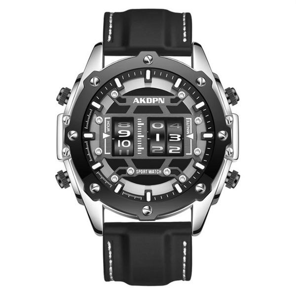 

akdpbn unique personality quartz watches domic big dial silicone stap mens watch creative roller design luminous wristwatches with245w, Slivery;brown