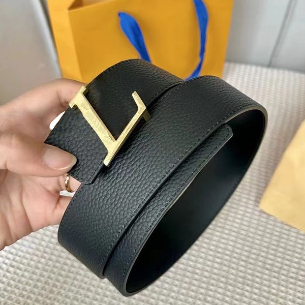 

luxary belt mens genuine leather woman belt 4.0cm width 100-125cm black gray bottom double-sided adjustable waistband gold silver letters bu, Black;brown