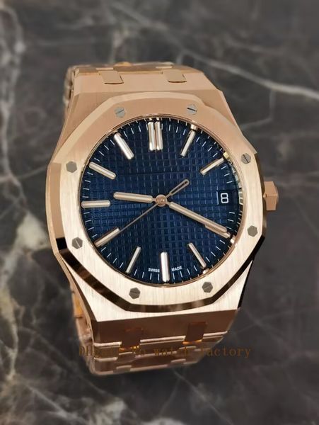 

men watch new version 15510 or blue dial 41mm automatic mechanical transparent 18k rose gold leather strap bands mens wristwatches, Slivery;brown