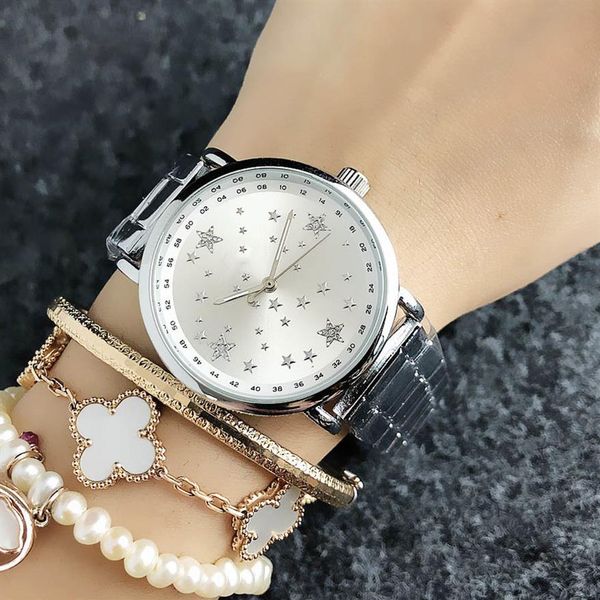 

fashion brand wrist watch for women's girl star style steel metal band quartz watches tom 10263v, Slivery;brown