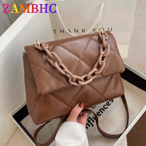 

evening bags fashion acrylic thick chain women's hand bag quilted pu leather shoulder crossbody bags for women 2022 luxury designer han
