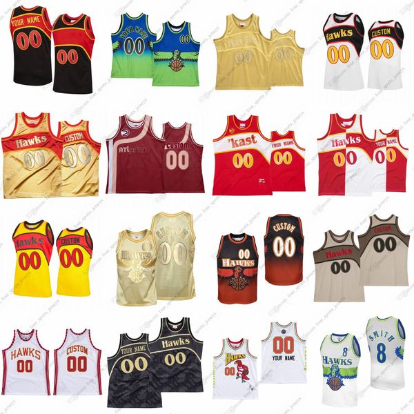 

custom 1997 retro mitchell and ness basketball jersey spud webb steve smith trae young clint gapela john collins dikembe mutombo stitched re, Black;red