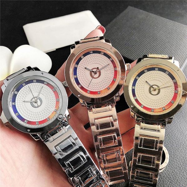

fashion brand watches women girl colorful crystal style metal steel band quartz wrist watch p79339n, Slivery;brown