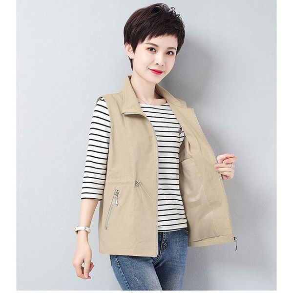 

vests middleaged mothers wear vest women short 2021spring autumn waistcoat jacket female lined sleeveless coat lady cardigan l565, Black;white