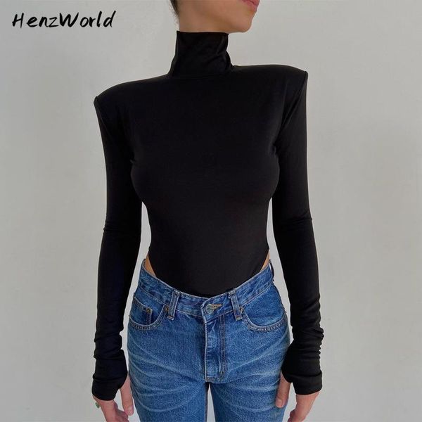 

tanks henzworld backless bodysuits turtleneck elegant club party women's one piece outfit high waist bodysuit rompers, Black;white