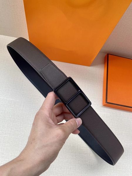 

leather belt man belts for men designer mens belt genuine leather gold silver black stee geometric buckle 3.8cm width double-sided adjustabl, Black;brown
