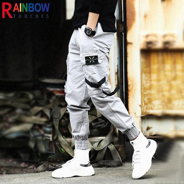 

pants rainbowtouches new casual fashion loose sports fitness training trousers men's solid color oversizie trendy pocket design pants, Black