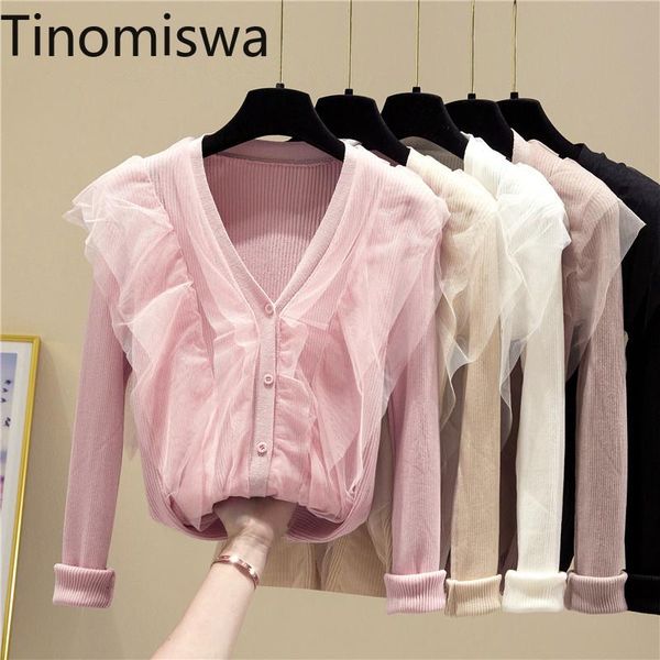 

sweaters tinomiswa fashion sweater women knitted basic gauze patchwork v neck long sleeve single breasted korean cardigan female, White;black