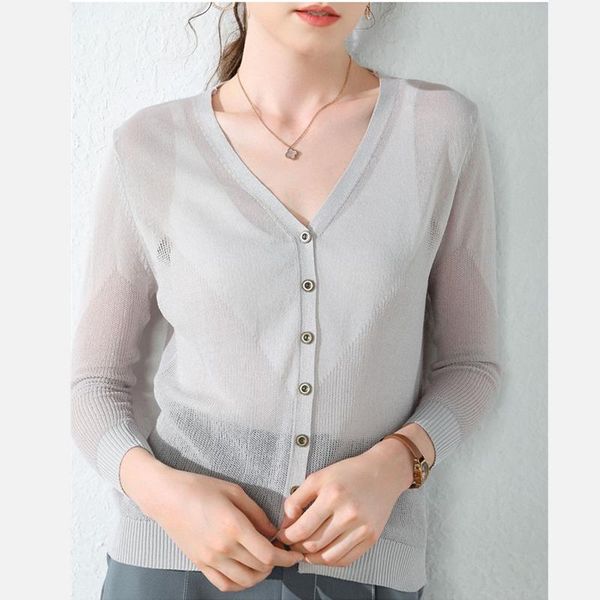 

sweaters 22 spring summer ice silk knitted cardigan women's shawl jacket thin section sunscreen airconditioning shirt basic long sleeve, White;black
