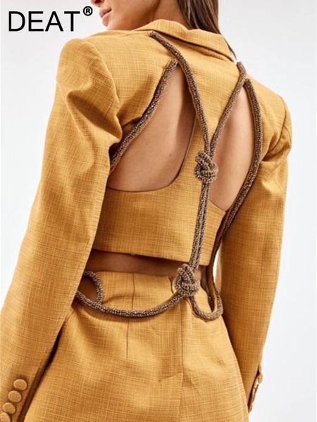 

pants deat 2022 autumn and autumn new korean fashion back hollow out temperament solid color women blazer 7c223, White