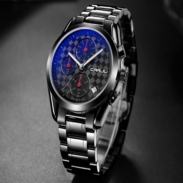 

2020 crrju men's brand fashion business analog watches male quartz casual full stainless steel clock military wrist watch2572, Slivery;brown