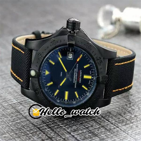 

new blackbird 44mm pvd black steel case v17311101 black dial automatic mens watch yellow stick mark nylon strap leather watches he256k, Slivery;brown