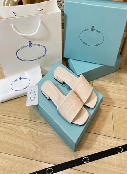 

beach slippers quilted nappa sandal soft suede leather slippers triangle logo slipper casual designer classic flat heel size eur354137774, Black