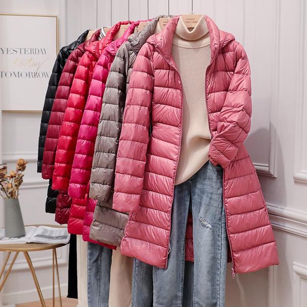 

parkas 2022 autumn winter women ultra light white duck down jacket warm hat detachable puffer parkas ladies long puffer hooded coat 5xl, Black