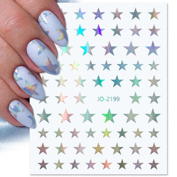 

stickers decals 1 sheet 3d nail sticker slider holographic stars glitter shiny decoration decal diy transfer adhesive colorful nail art tips, Black