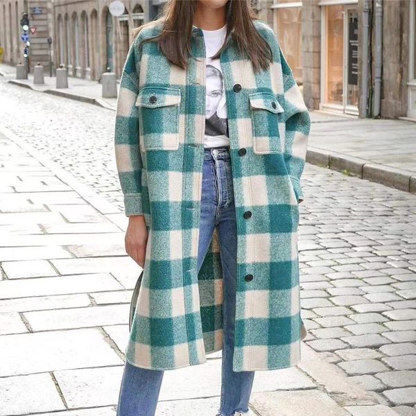 

fur ins warm women coat fall/winter plaid woolen turtleneck pocket wool contrast color women midlength coat, Black