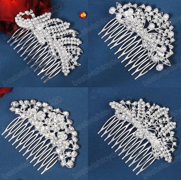 

shining pearl crystal hair pins combs wedding bridal rhinestone hairpins women silver color headwear party hair accessories, Golden;silver