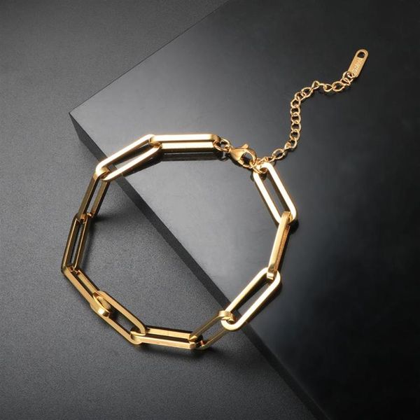 

link chain zmfashion paperclip cuban bracelet for women men stainless steel rectangle link bracelets anklet jewelry whole gif241c, Black