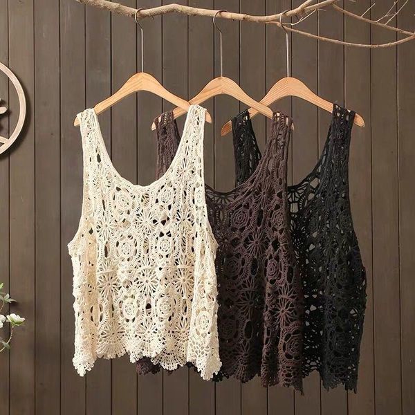 

tanks korean fashion v neck loose sleeveless sweater vest women knitted hollow out short cardigan female kniwear vintage clothes, Black;white