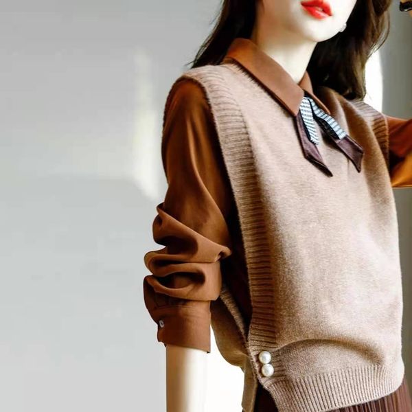 

vests women's sweater vest solid color simple and versatile style girl autumn and winter sleeveless knitted jacket korean fashion traf, Black;white