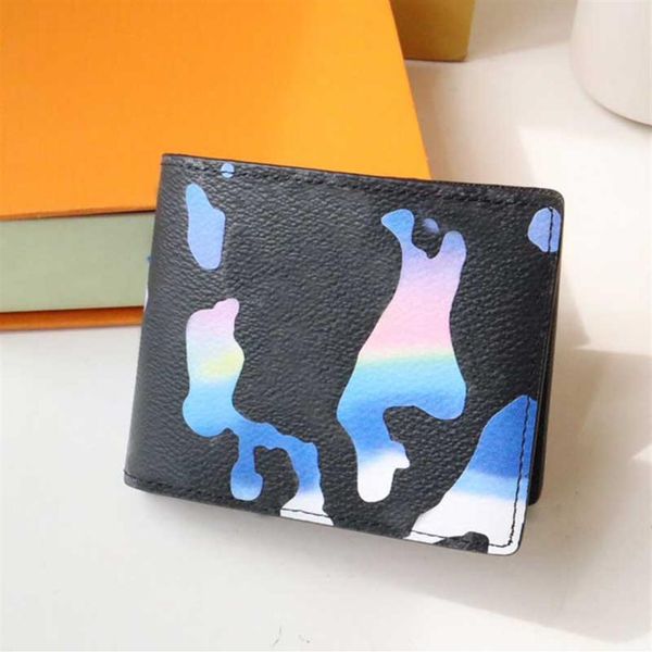 

2023 new designer wallet men short wallet graffiti canvas leather women purse fashion credit card holder colors cardholder with bo187w, Red;black