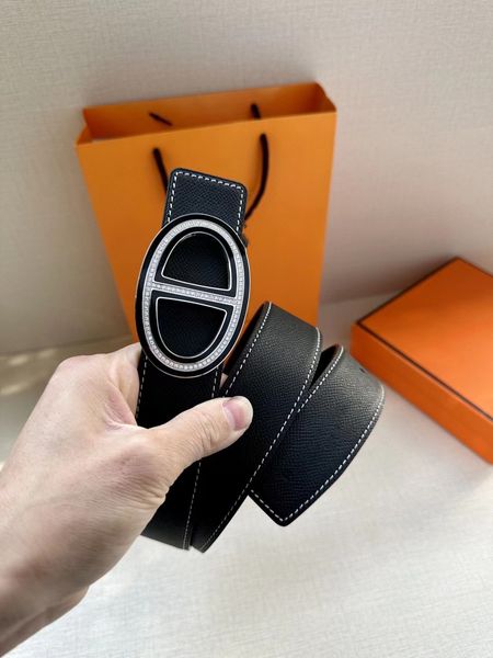 

luxary belt genuine leather 3.8cm width 100-125cm pistressed lea belt crystal silver geometric steel buckle smooth buckle with mens designer, Black;brown