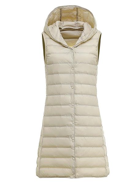 

vests newbang long matte fabric women's down coat vests no sewing women's long vest ultra light down sleeveless with hooded, Black;white