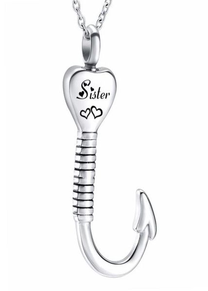 

fashion custom name fish hook cremation urn ash holder pendant heart necklace for men women memorial keepsake jewelry7814498, Silver
