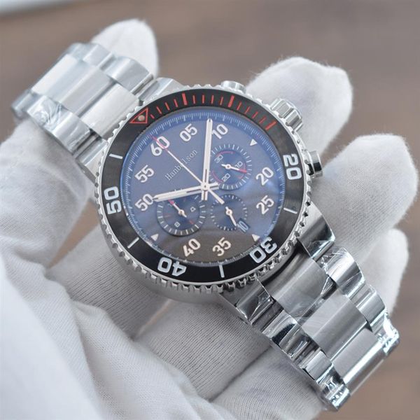 

mens sport watch japan vk quartz movement chronograph grey dial wristwatches steel case racing car black calendar uhr hanbelson226k, Slivery;brown