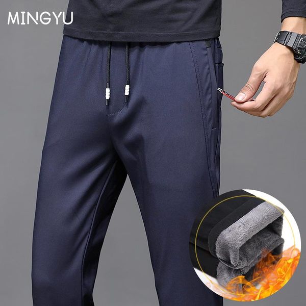 

pants mingyu brand new winter fleece warm pants men casual slim warm thick jogging outdoor black gray blue skinny trousers male 2838